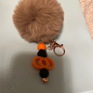 Brown and Orange Pom Pom Keychain